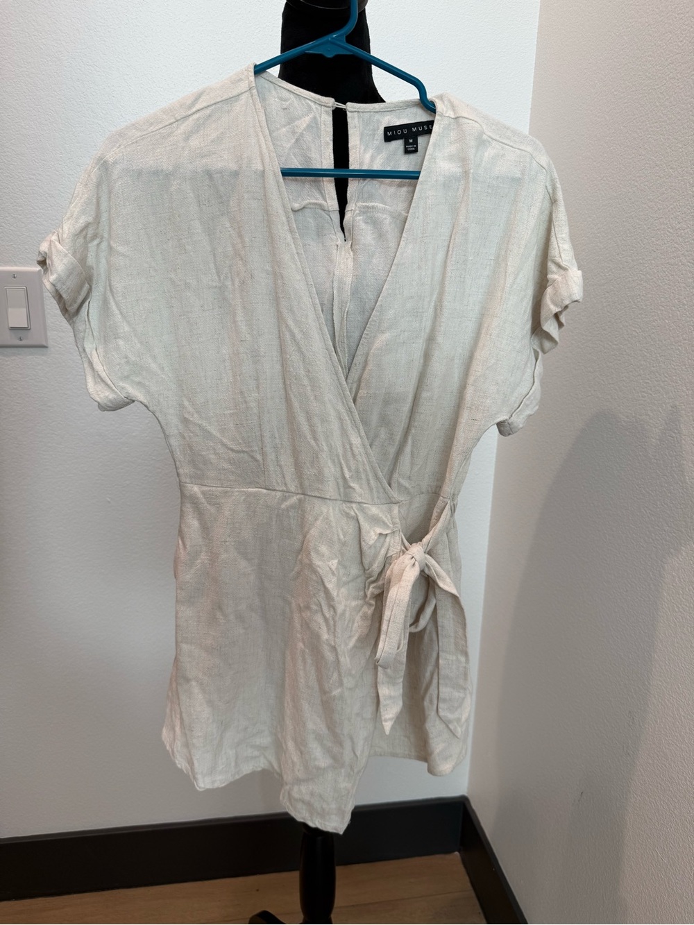 Moss & Spy Cream Wrap Romper with Side Tie